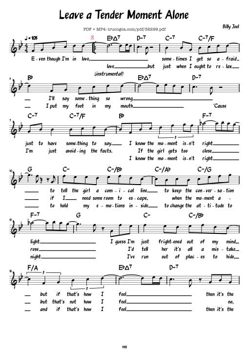 Sheet Music PDF for Leave a Tender Moment Alone