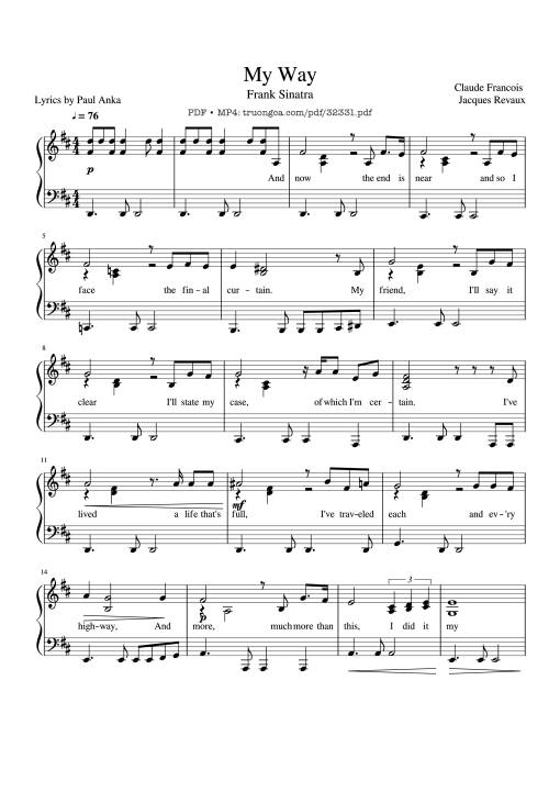 Sheet Music PDF for My Way Piano - Frank Sinatra
