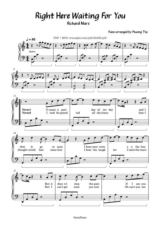 Right Here Waiting For You Piano