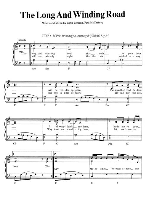 Sheet Music PDF for The Long And Winding Road (Easy Piano)
