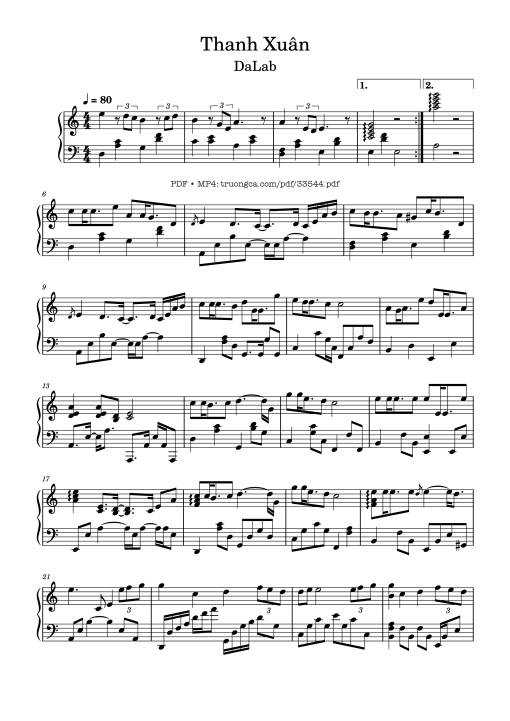 Sheet Music PDF for Thanh Xuân Piano