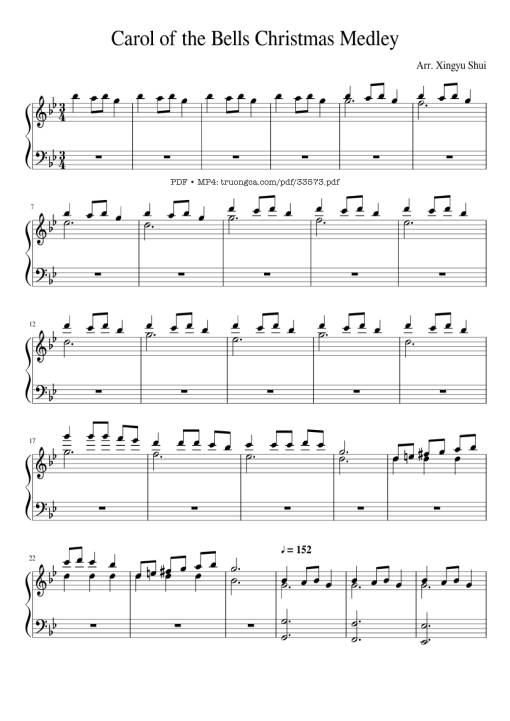 Sheet Music PDF for Carol of the Bells Christmas Medley Piano