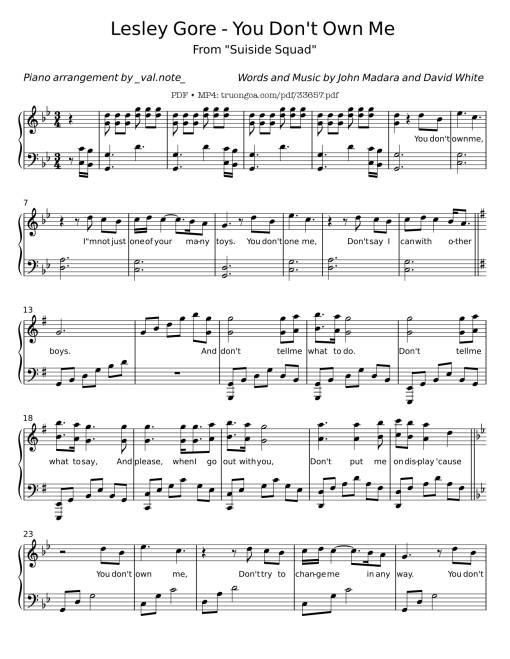 Sheet Music PDF for You Don't Own Me Piano