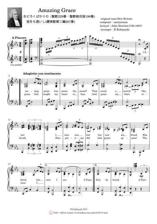 Sheet Music PDF for Amazing Grace - John Newton