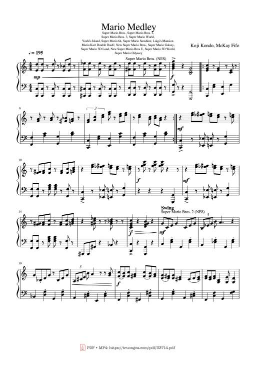 Sheet Music PDF for Mario Medley Piano