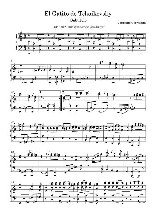Sheet Music PDF for El Gatito de Tchaikovsky Piano