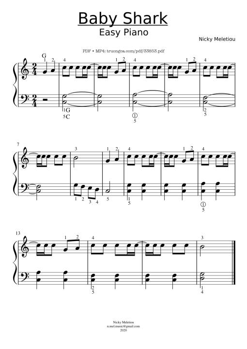 Sheet Music PDF for Baby Shark Piano Easy