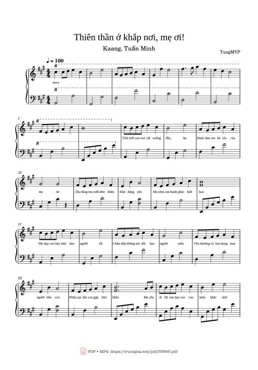 Sheet Music PDF for Thiên thần ở khắp nơi, mẹ ơi Piano