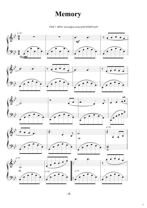 Sheet Music PDF for Memory Richard Clayderman Piano cover