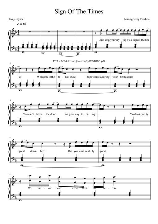 Sheet Music PDF for Sign Of The Times Piano