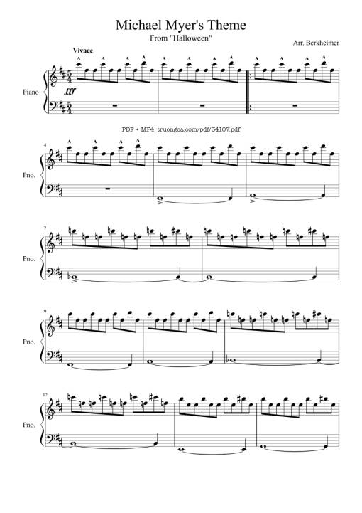 Sheet Music PDF for Michael Myers Halloween Theme Song Piano