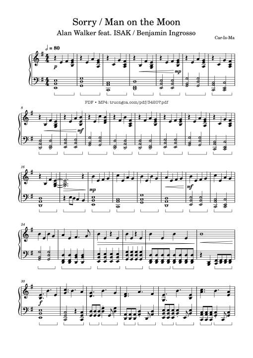 Sheet Music PDF for Man on the Moon, Piano Medley with Sorry