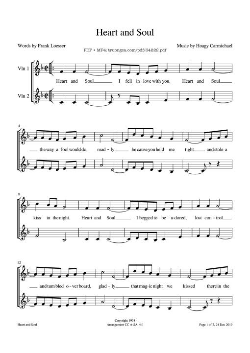 Sheet Music PDF for Heart and Soul Violin