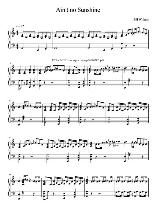 Sheet Music PDF for Ain't no Sunshine Piano