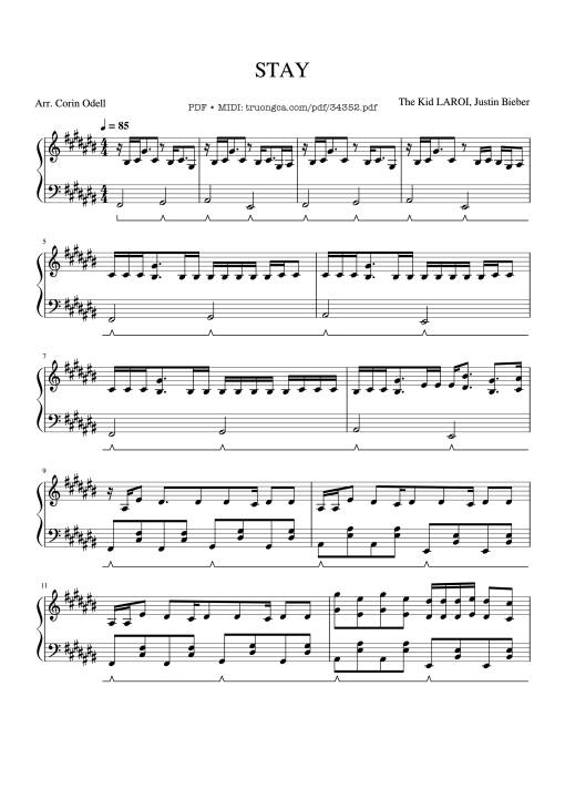 Sheet Music PDF for Stay - Justin Bieber Piano