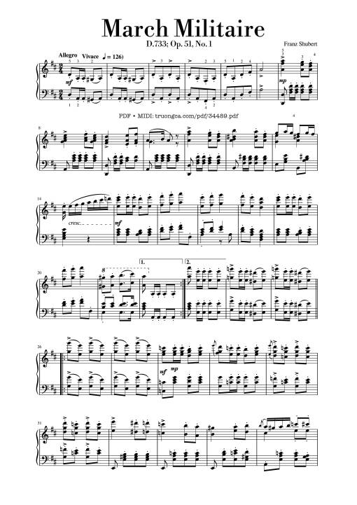 Sheet Music PDF for March Militaire Piano