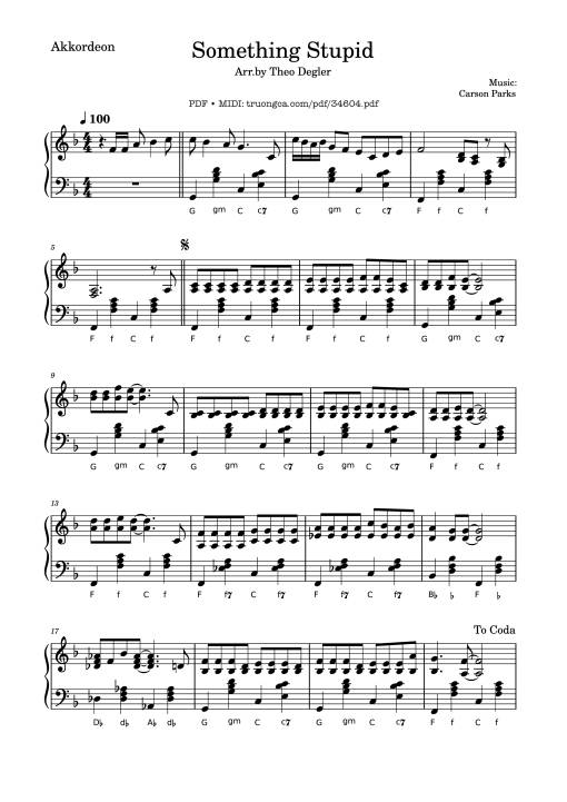Sheet Music PDF for Something Stupid Piano