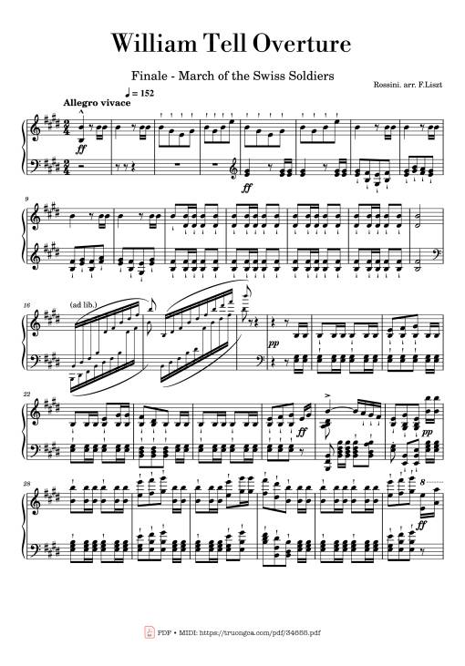 Sheet Music PDF for William Tell Overture Piano