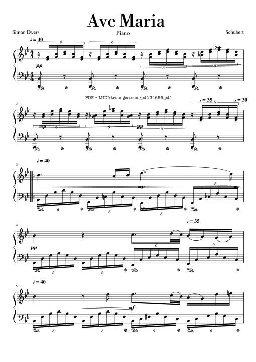 Sheet Music PDF for Ave Maria - Schubert, Piano