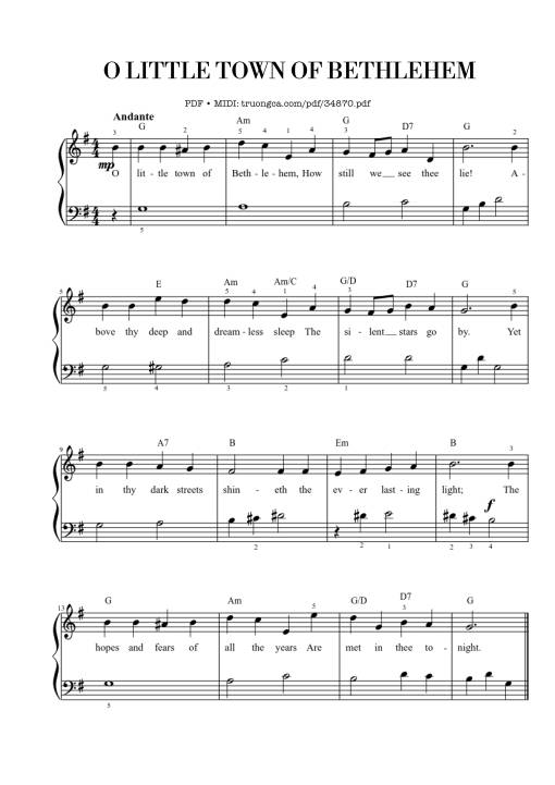 O Little Town Of Bethlehem EASY Piano