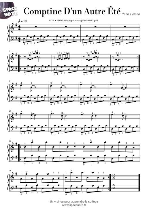 Comptine D'un Autre Été Piano EASY