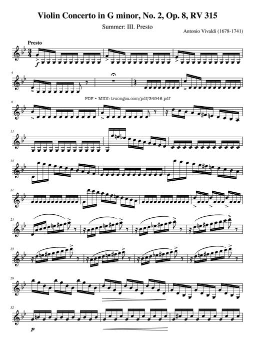 Sheet Music PDF for Violin Concerto in G minor, No. 2, Op. 8, RV 315