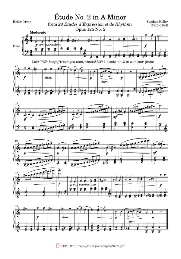 Sheet Music PDF for Étude No. 2 in A Minor Piano