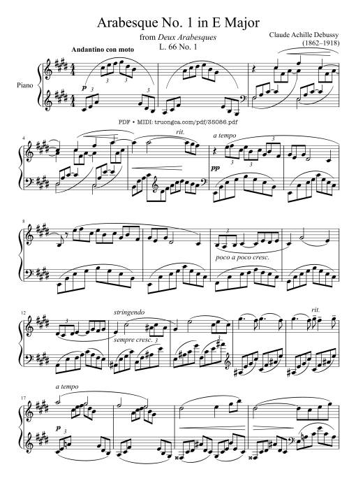 Sheet Music PDF for Arabesque L. 66 No. 1 in E Major