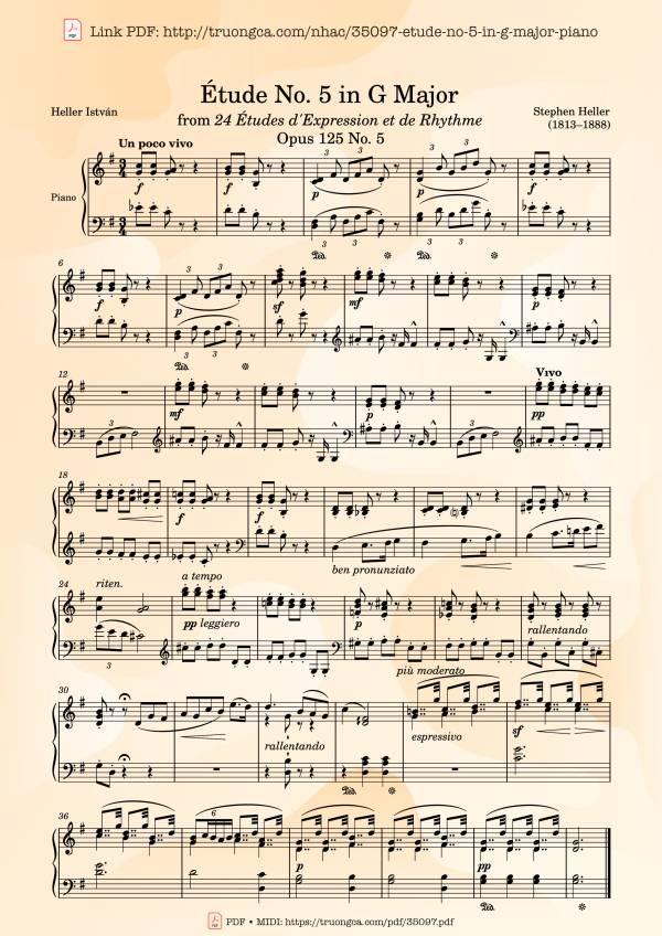 Sheet Music PDF for Étude No. 5 in G Major Piano