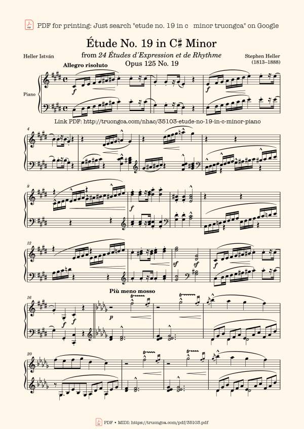 Sheet Music PDF for Étude No. 19 in C♯ Minor Piano