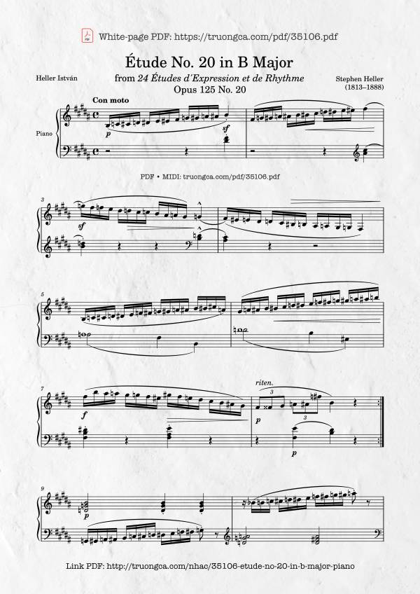 Sheet Music PDF for Étude No. 20 in B Major Piano