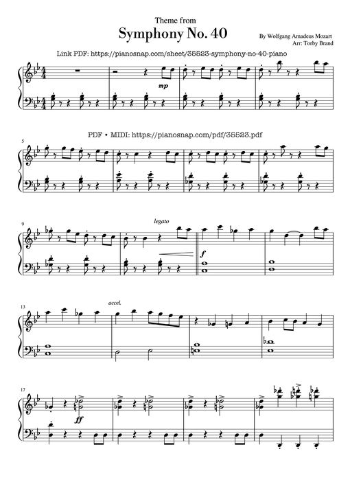 Symphony No. 40 Piano EASY