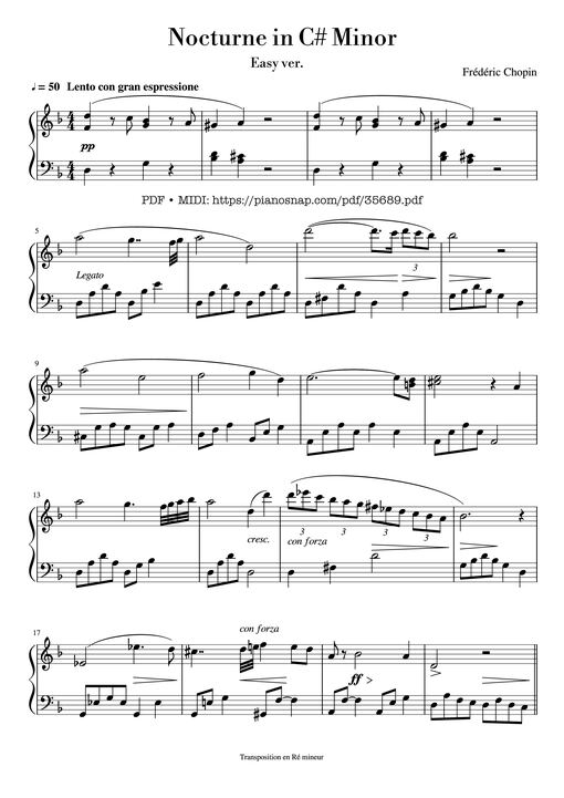 Nocturne in C sharp Minor Piano EASY