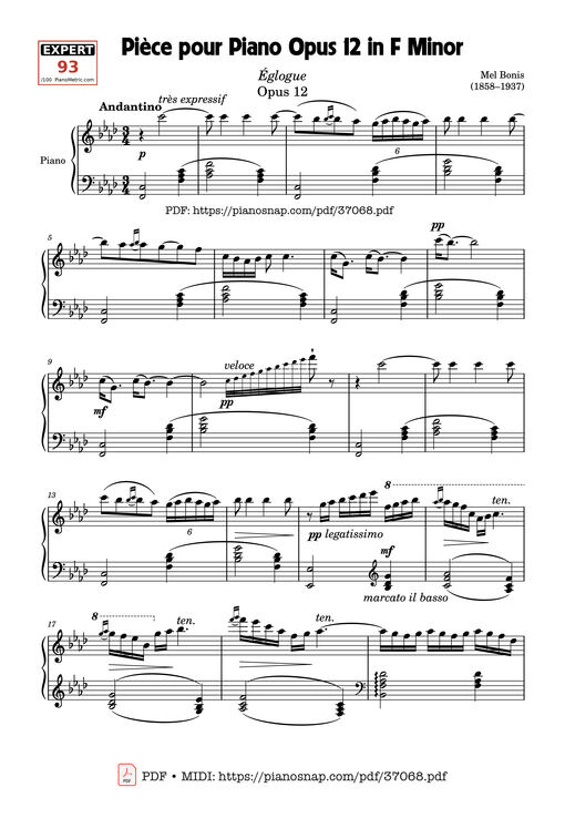 Pièce pour Piano Opus 12 in F Minor