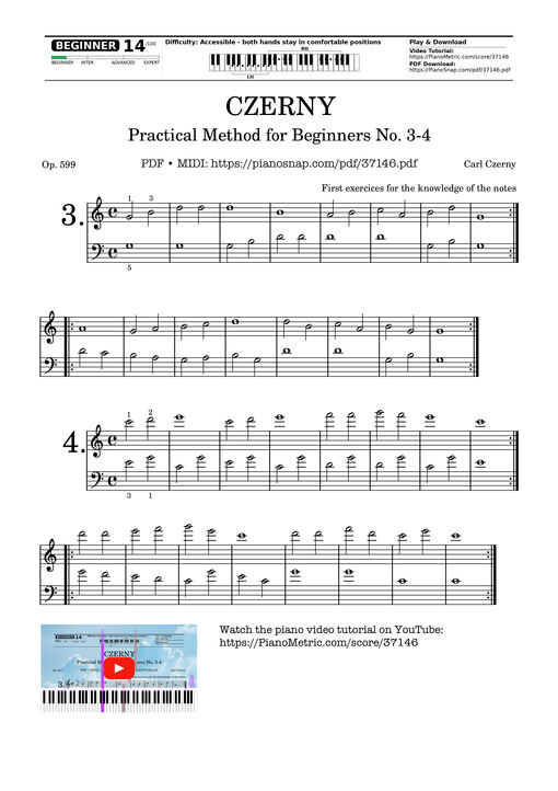 CZERNY - Practical Method for Beginners, Op. 599, No. 3-4