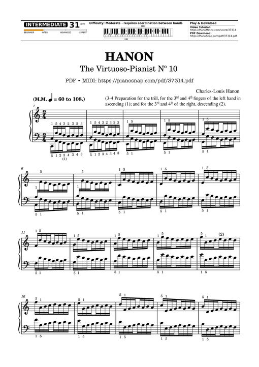 Sheet Music PDF for Hanon - The Virtuoso Pianist No. 10