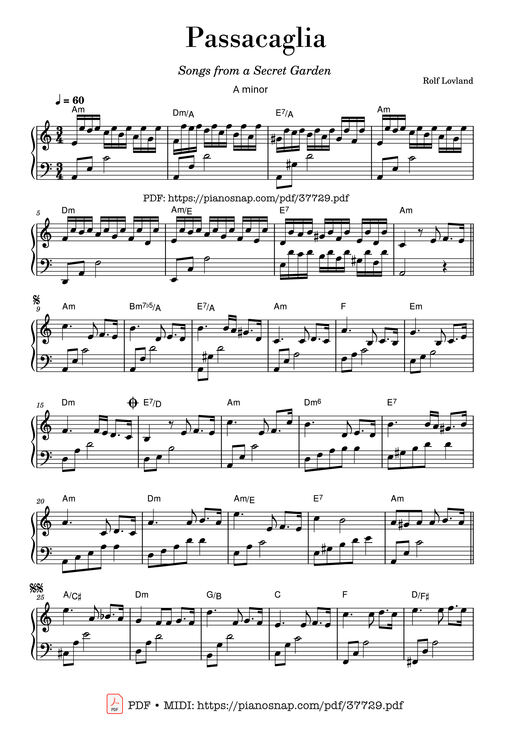 Sheet Music PDF for Passacaglia (Secret Garden)