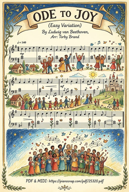 Ode to Joy Piano Easy (Illustrated Score Art)
