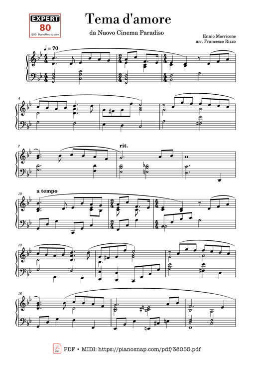 Tema d'amore (da Nuovo Cinema Paradiso) Piano
