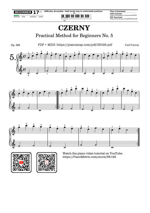 CZERNY - Practical Method for Beginners, Op. 599, No. 5
