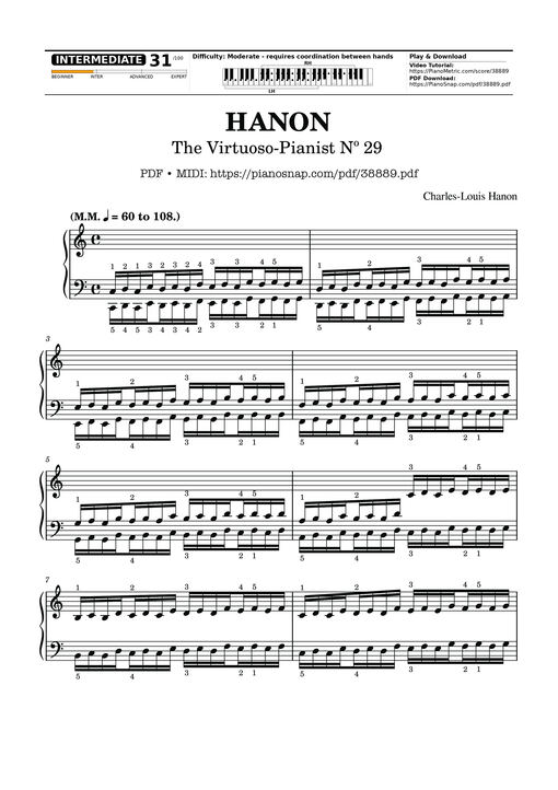 Sheet Music PDF for Hanon - The Virtuoso Pianist No. 29