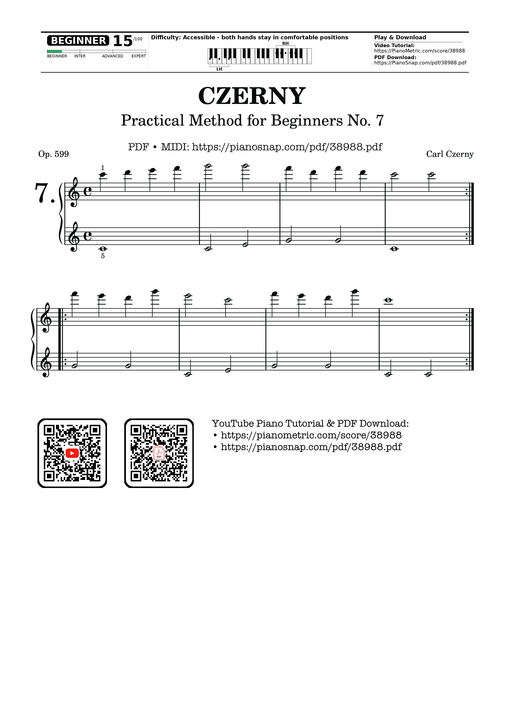 CZERNY - Practical Method for Beginners, Op. 599, No. 7