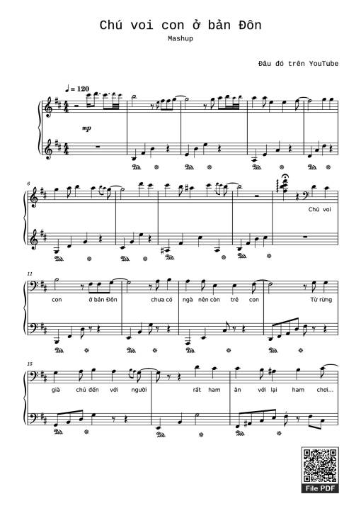 Sheet Music PDF for Mashup Chú voi con ở bản Đôn + Một lần Thôi + Anh cứ đi đi + Cầu Vồng Khuyết mashup Piano