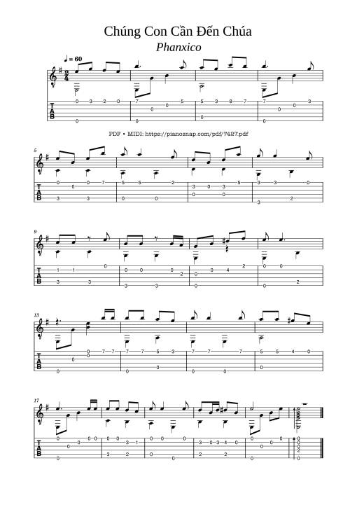 Sheet Music PDF for Chúng Con Cần Đến Chúa Guitar TAB