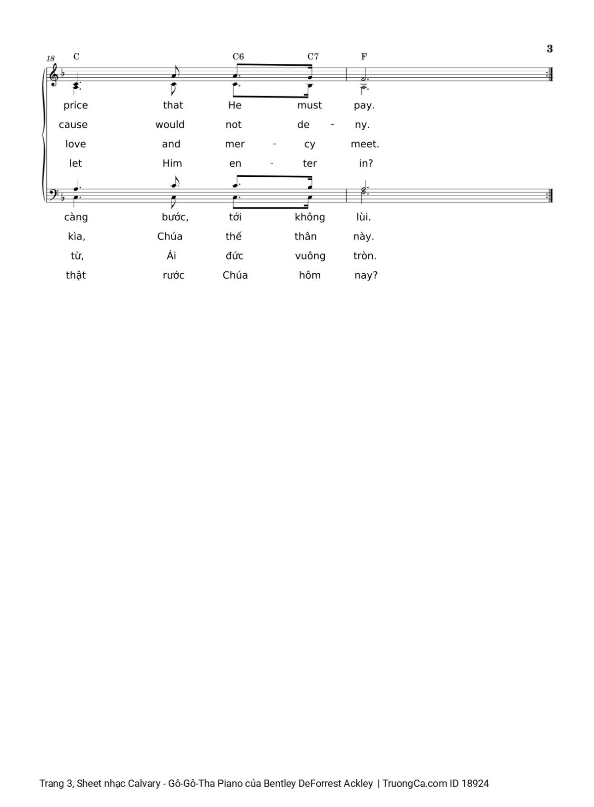 Page 3 of the piano sheet music PDF – Calvary - Gô-Gô-Tha Piano by Bentley DeForrest Ackley