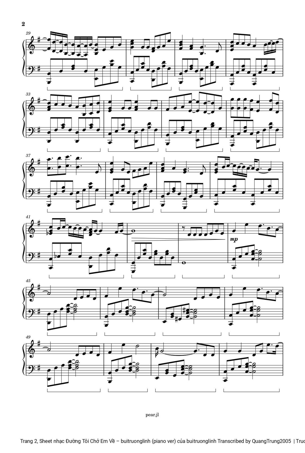 Page 2 of the piano sheet music PDF – Đường Tôi Chở Em Về sheet Piano by Buitruonglinh
