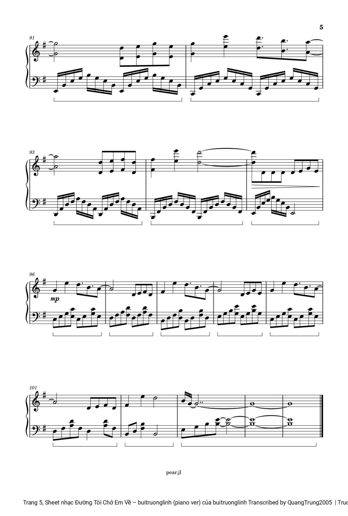 Page 5 of the piano sheet music PDF – Đường Tôi Chở Em Về sheet Piano by Buitruonglinh