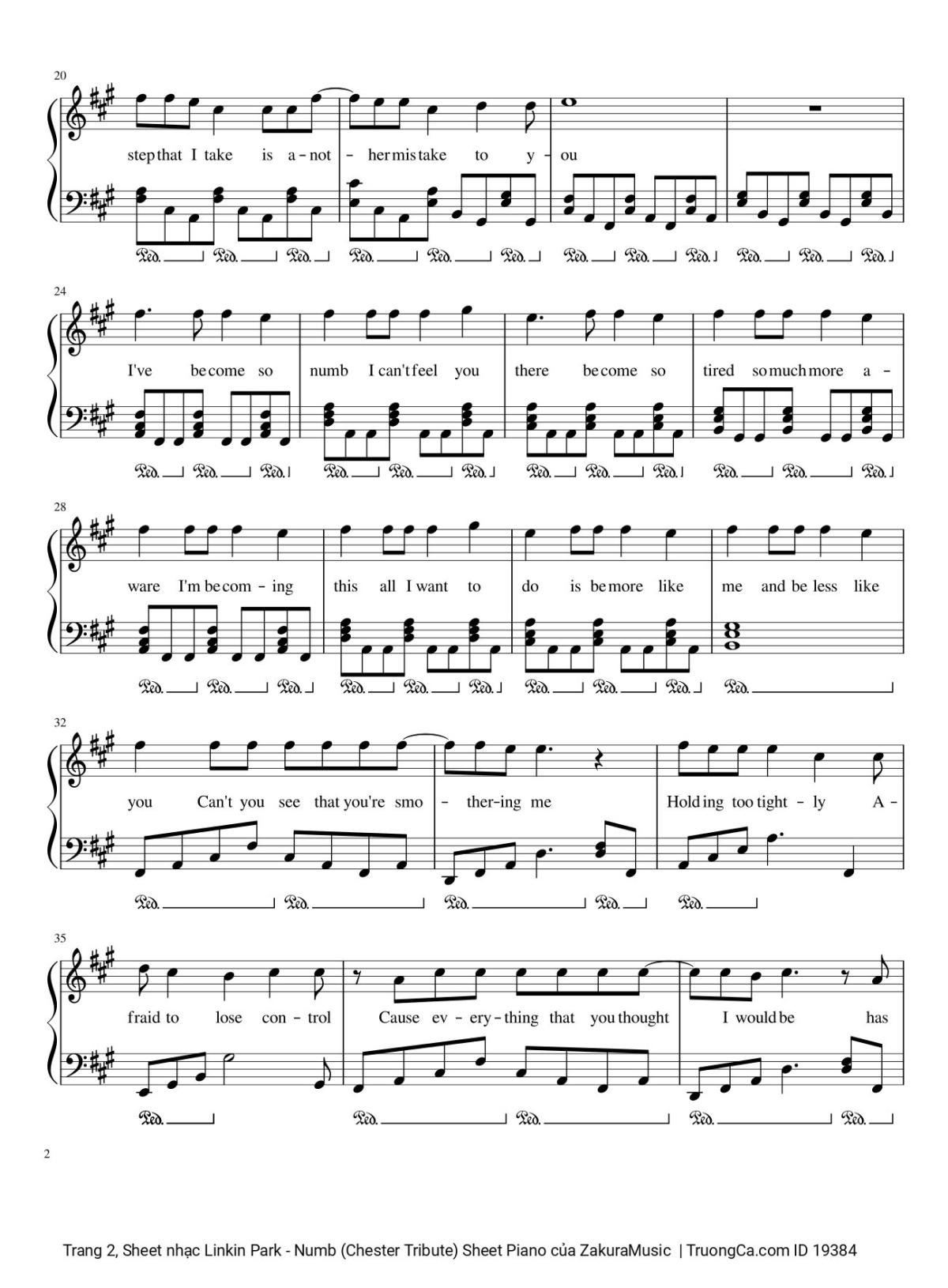 Page 2 of the piano sheet music PDF – Linkin Park - Numb (Chester Tribute) Sheet Piano by ZakuraMusic