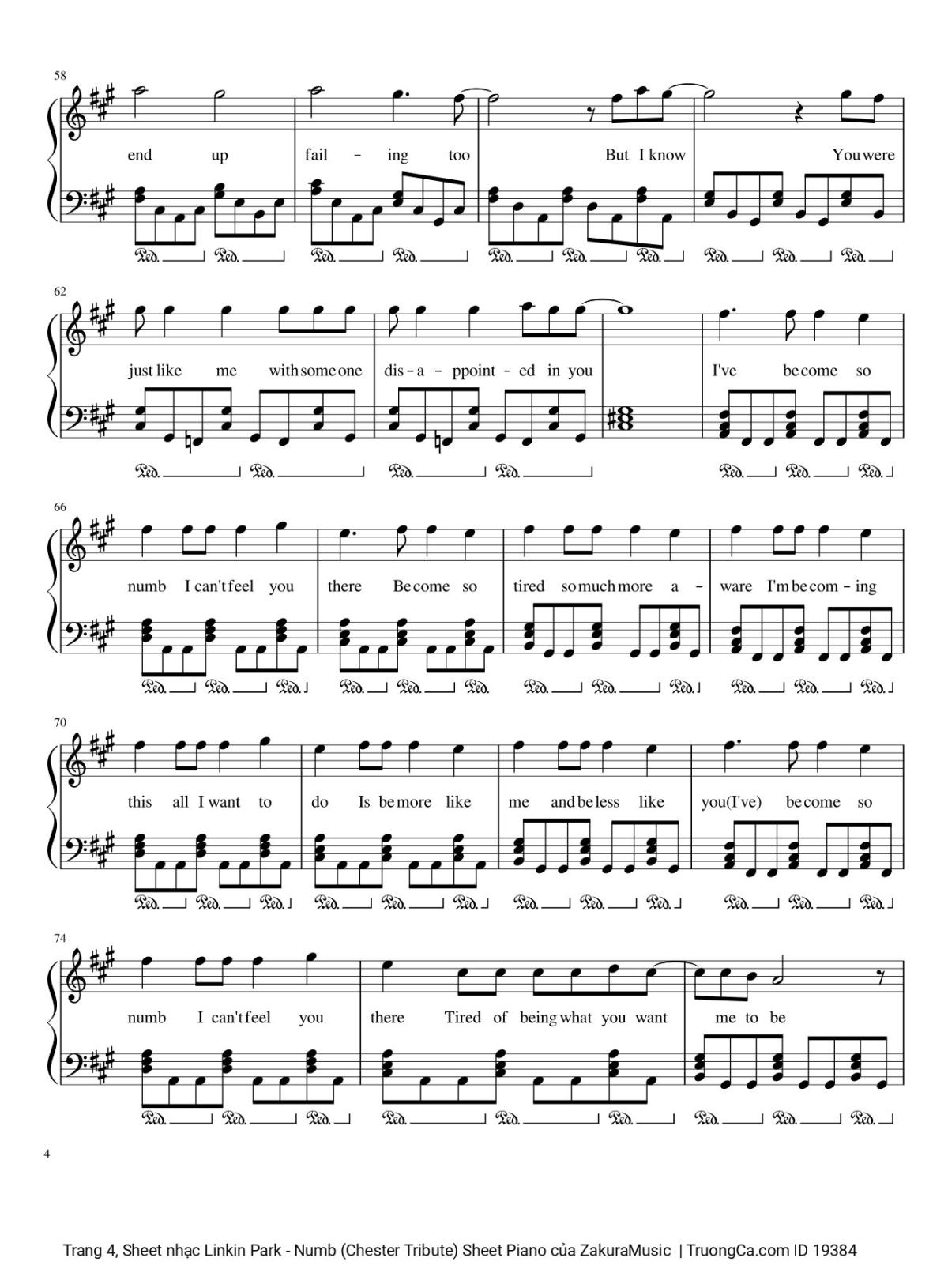 Page 4 of the piano sheet music PDF – Linkin Park - Numb (Chester Tribute) Sheet Piano by ZakuraMusic