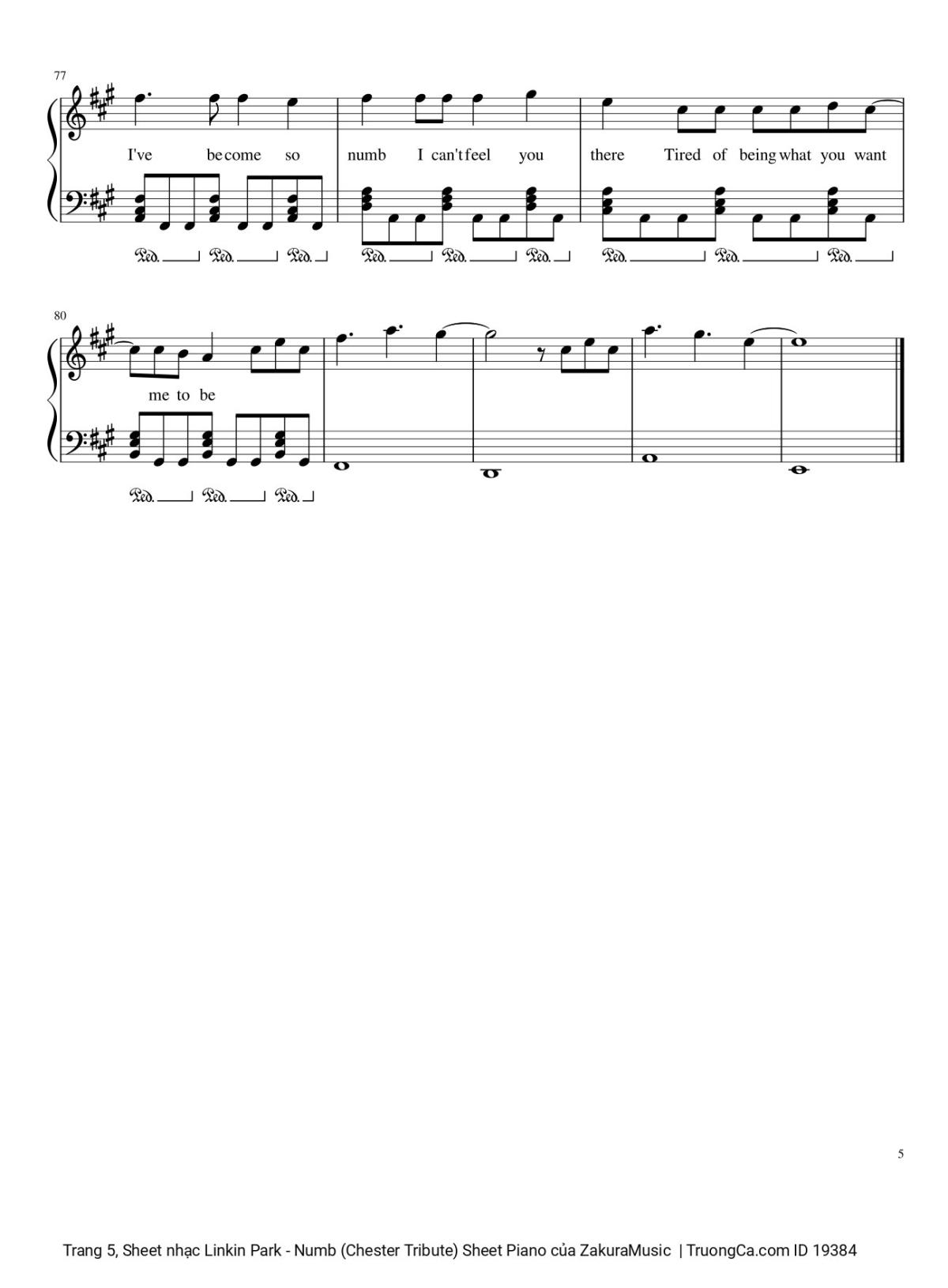 Page 5 of the piano sheet music PDF – Linkin Park - Numb (Chester Tribute) Sheet Piano by ZakuraMusic